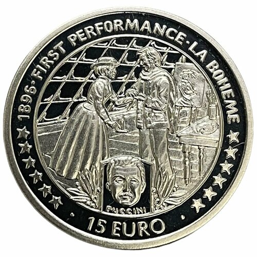 Остров Мэн 15 евро 1996 г. (100 лет первому представлению Богемы) (Proof) клуб нумизмат монета 20 евро швеции 1996 года серебро селма лагерлёф