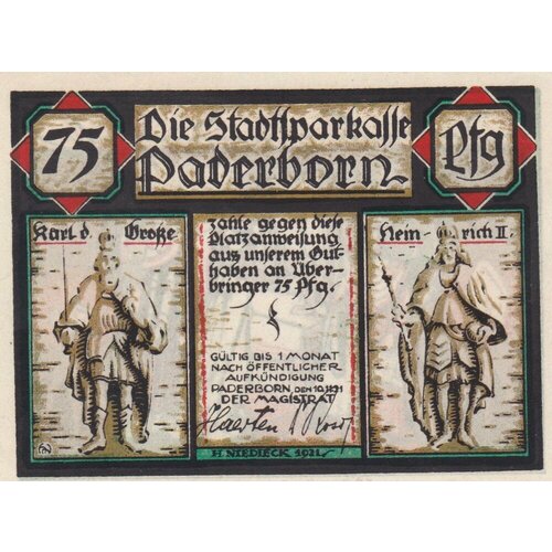 Германия (Веймарская Республика) Падерборн 75 пфеннигов 1921 г. (Вид 3)