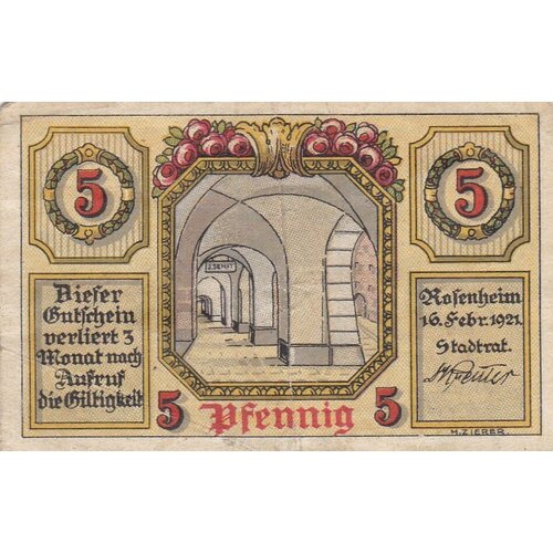 Германия (Веймарская Республика) Розенхайм 5 пфеннигов 1921 г.
