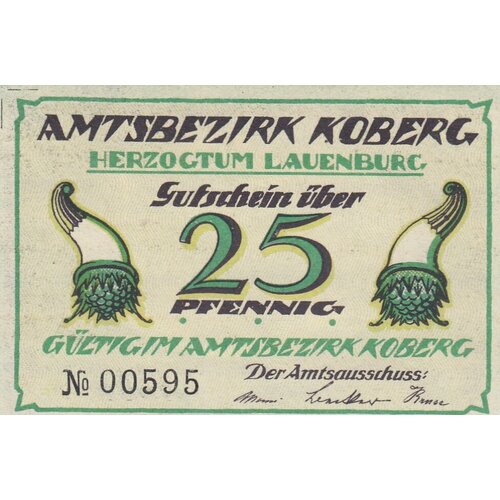 Германия (Веймарская Республика) Коберг 25 пфеннигов 1921 г. германия веймарская республика коберг 50 пфеннигов 1921 г вид 2