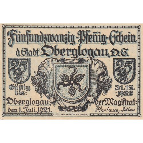 Германия (Веймарская Республика) Оберглогау 25 пфеннигов 1921 г. германия веймарская республика ведель 25 пфеннигов 1921 г