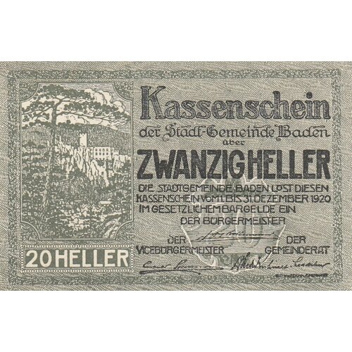Австрия, Баден 20 геллеров 1914-1920 гг. (2) австрия баден 20 геллеров 1914 1920 гг 3