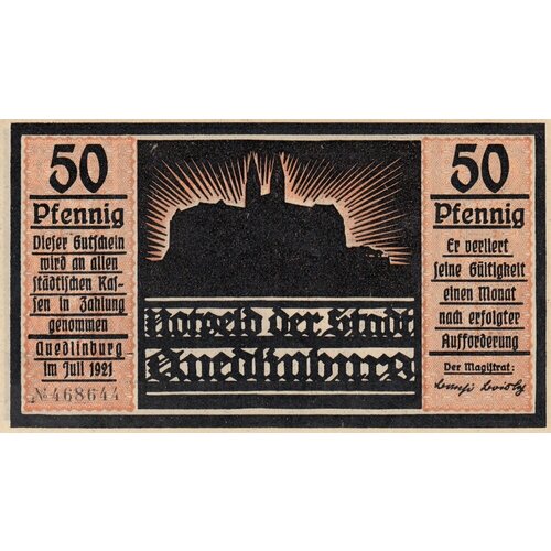 Германия (Веймарская Республика) Кведлинбург 50 пфеннигов 1921 г. (Вид 3) (№5)