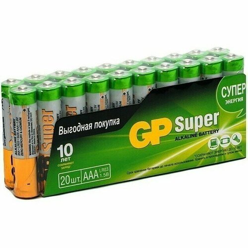 Батарейка GP 24A Super Alkaline (AAA, 20 шт.) батарейка aaa gp super alkaline 24a 4 штуки 24ars 2sb4