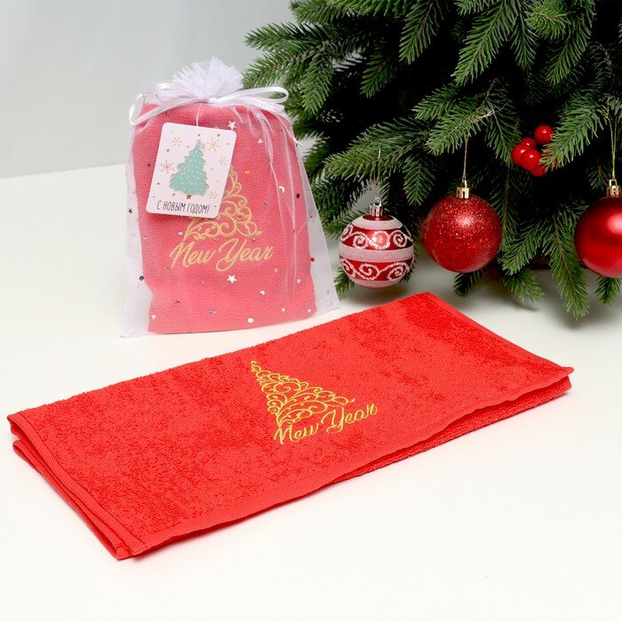 фото Полотенце махровое New Year 30х60 см, 100% хлопок, 340 г/м2