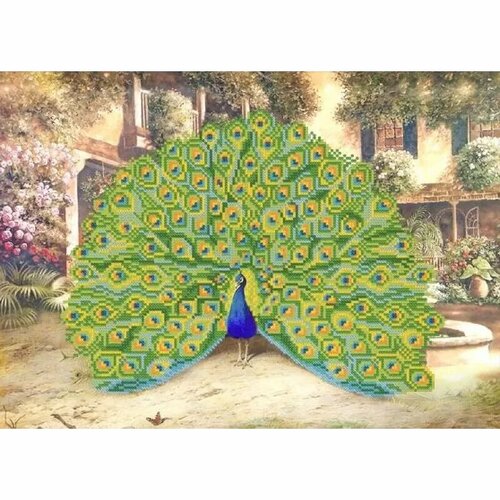 Яркий павлин, схема на канве