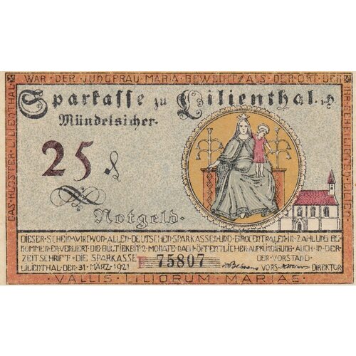 Германия (Веймарская Республика) Лилиенталь 25 пфеннигов 1921 г. (F) германия веймарская республика лилиенталь 25 пфеннигов 1921 г c
