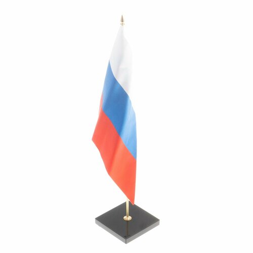 Флагшток настольный с флагом РФ из черного обсидиана 124383