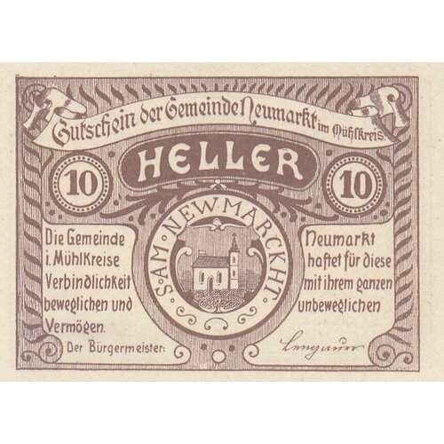 Австрия, Ноймаркт-им-Мюлькрайс 10 геллеров 1920 г. австрия санкт файт им мюлькрайс 20 геллеров 1920 г