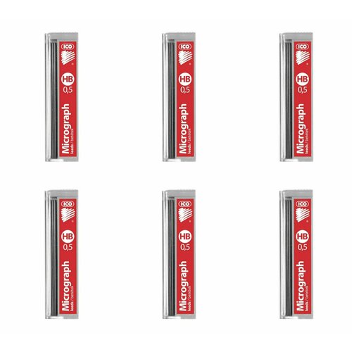 ICO Стержень микрографический 0,5 мм, HB 12 грифелей, 6 уп