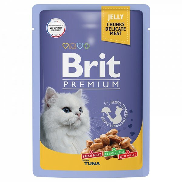 BRIT PREMIUM, Пауч для взрослых кошек, Тунец в желе, 85г - фотография № 1