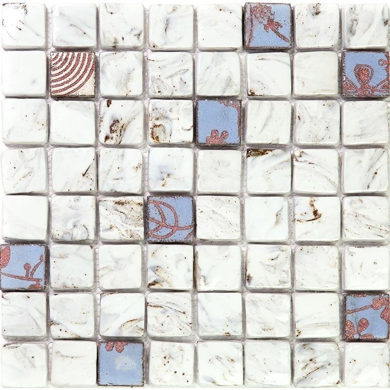Мозаичная плитка для фартука Gaudi Vint-1(3) белый светлый квадрат