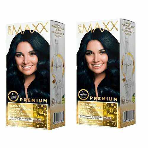 Maxx deluxe Набор для окрашивания волос PREMIUM HAIR DYE KIT, 1.1 Иссиня черный, 2 уп краска в саше 5 цветов окислитель mix