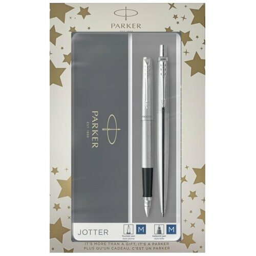 Набор: перьевая + шариковая ручки Parker Jotter Core FK61, Stainless Steel CT (Перо M) 2093258-STAR