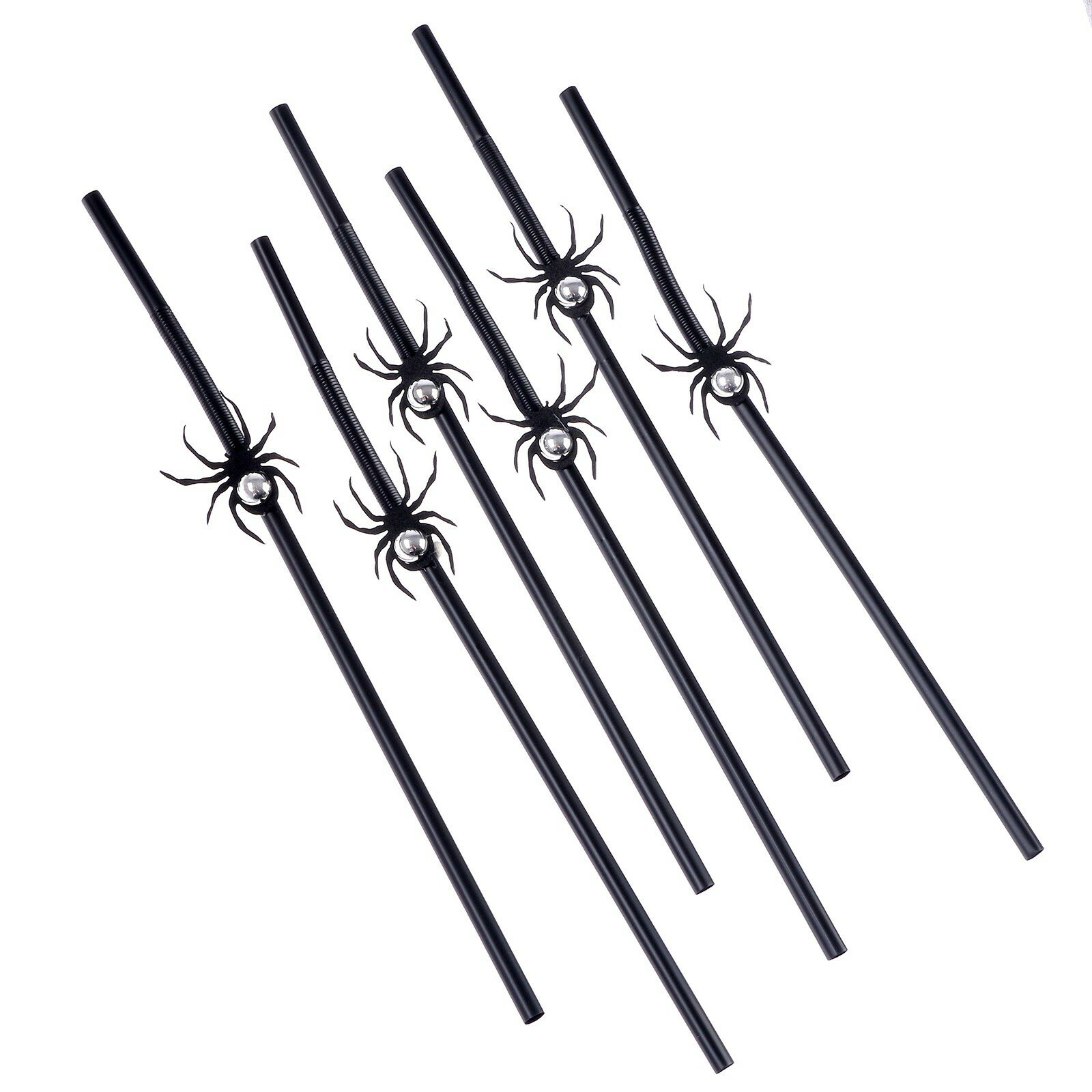 Трубочки "Чёрные пауки", в наборе 6 шт, с серебром - фотография № 1