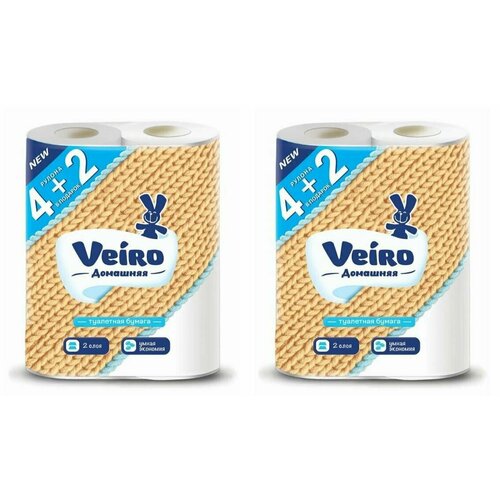 Veiro Туалетная бумага 2 слоя Домашняя, 6 шт/уп, 2 уп туалетная бумага veiro домашняя белая двухслойная 12 уп 6 рул