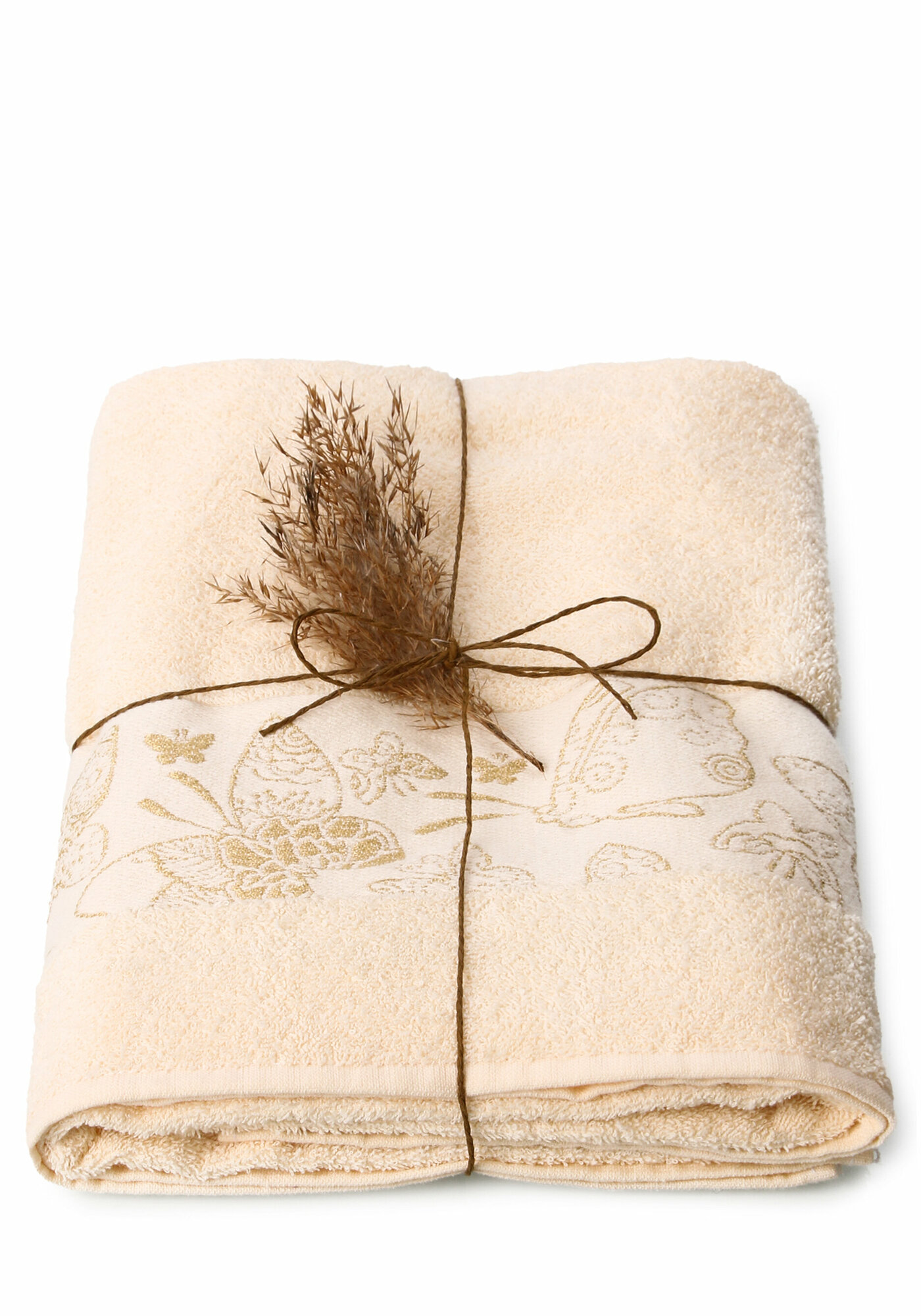 Махровое полотенце "Полёт бабочек", ванильный, 30x60 - фотография № 2