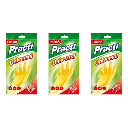 Paclan Перчатки хозяйственные резиновые Practi Universal желтые, размер S, 3 уп