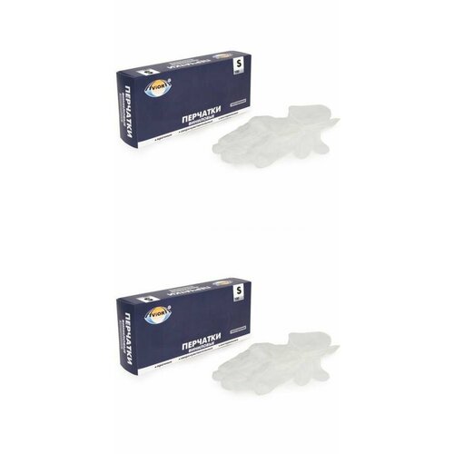 Aviora Перчатки виниловые, неопудренные, одноразовые, прозрачные, размер S, 50 пар, 2 уп