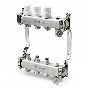 фото Коллекторный блок с регулировочными клапанами PRO AQUA 2 выхода, 180 мм, 1 x 3/4