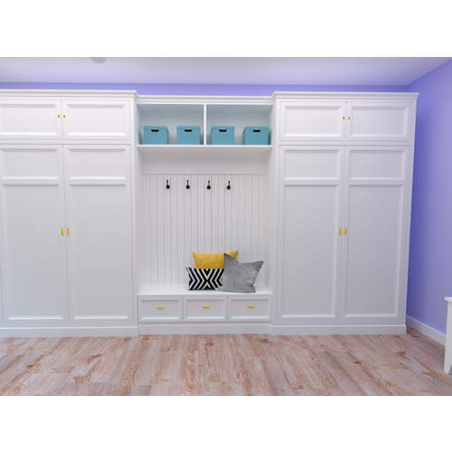 Встроенный распашной шкаф в прихожую с открытой вешалкой