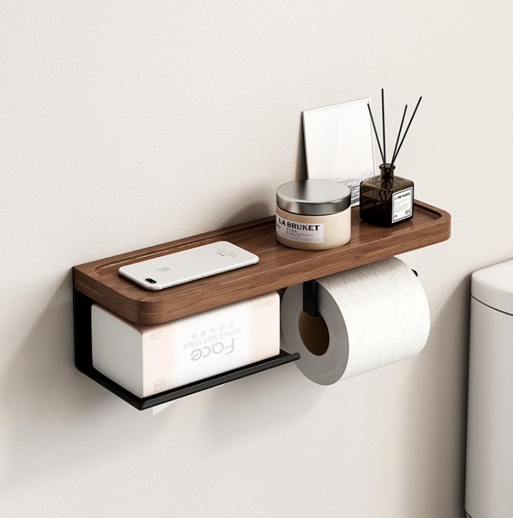 Двойной держатель для туалетной бумаги с полочкой MyPads, легкая установка, настенный органайзер для ванной, коричневый