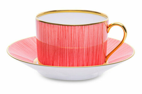 Чашка чайная с блюдцем Legle Карбон 250 мл, фарфор, красная, матовый золотой кант