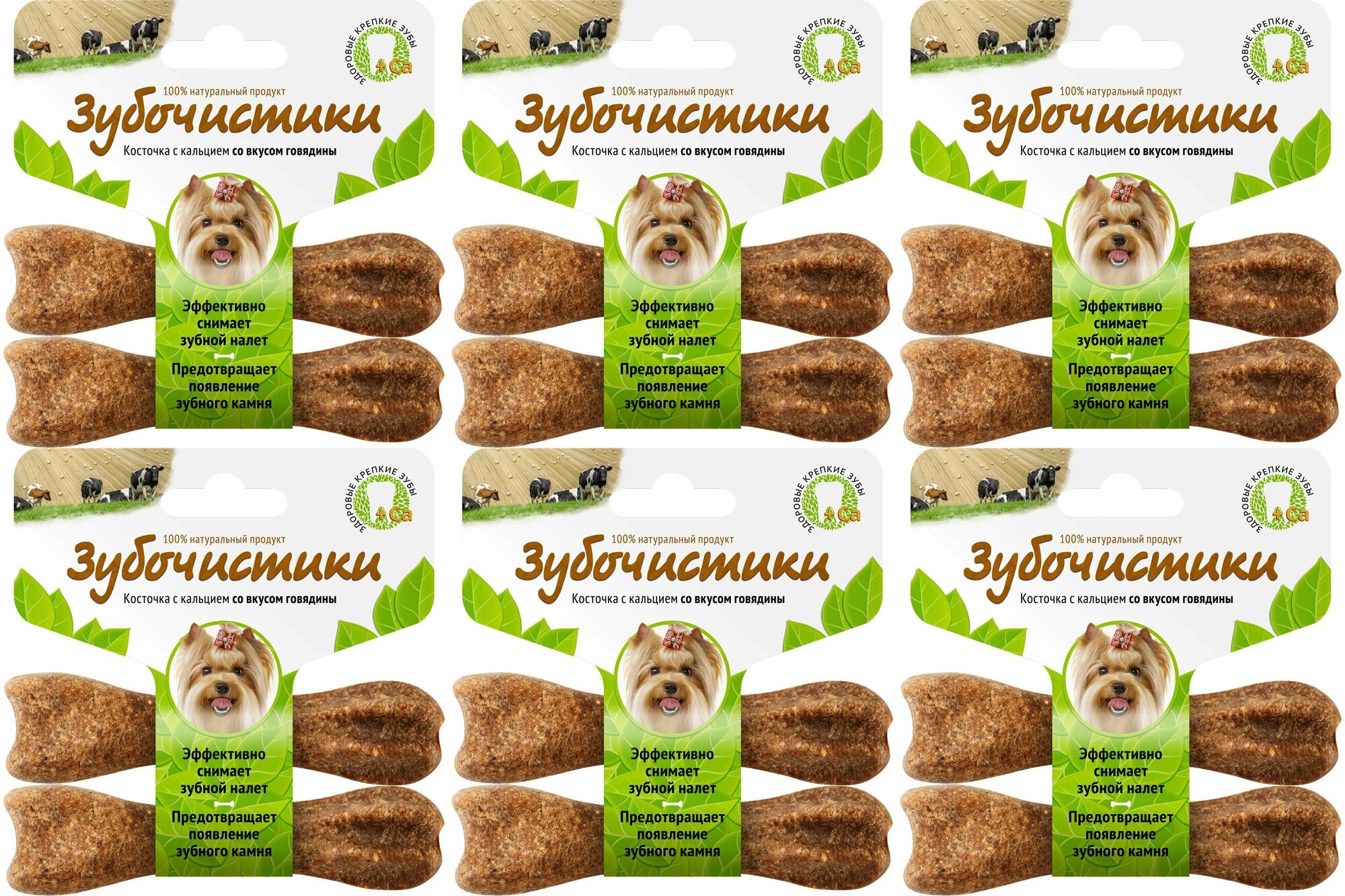 Зубочистики Косточка для собак до 10кг с кальцием со вкусом Говядины 2шт , 6 шт