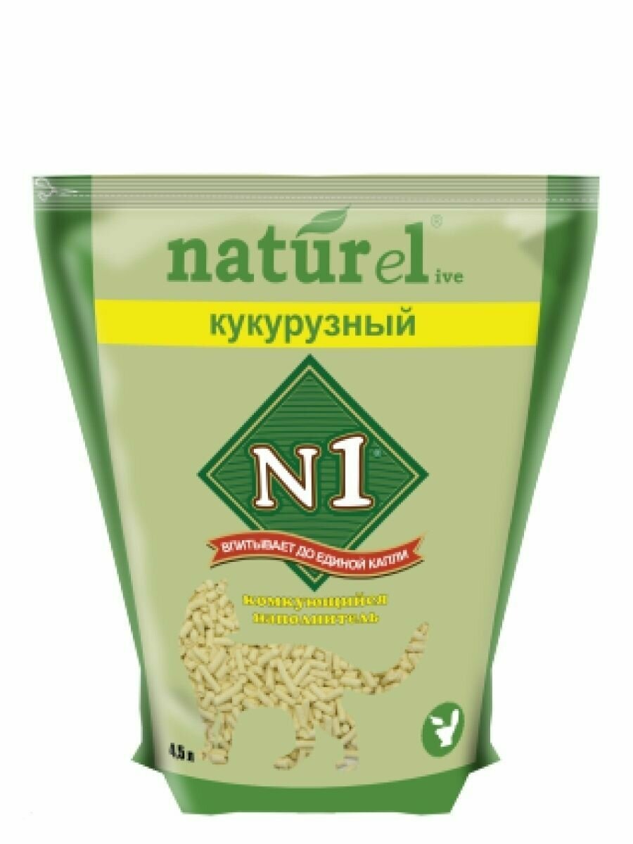 N1 naturel Наполнитель натуральный "Кукурузный" 45л для котов и кошек