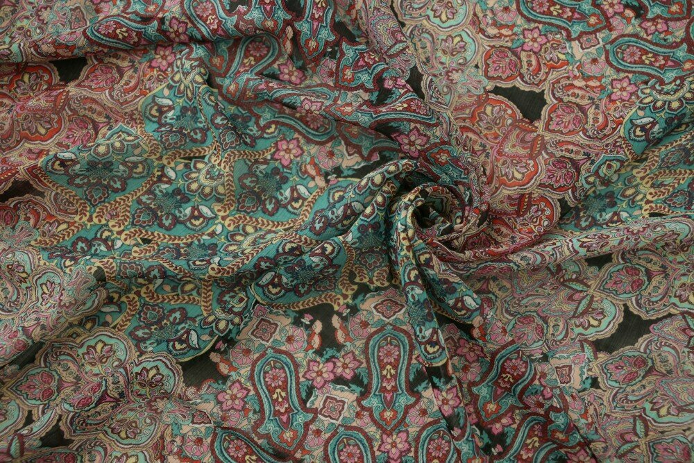 Ткань вискоза для шитья (крэш шифон) с цветами