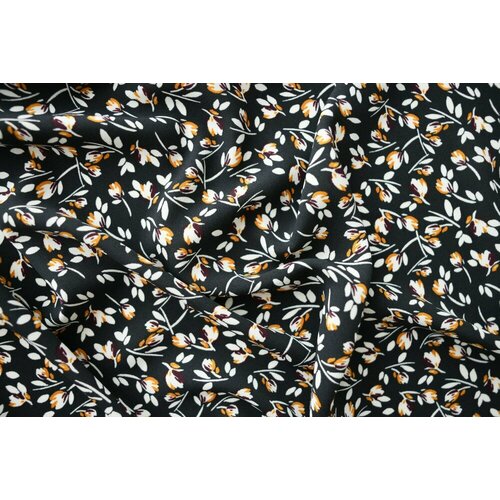 Ткань вискоза для шитья черного цвета с цветами (кади)