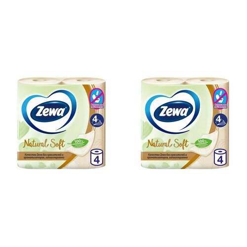 Туалетная бумага, Zewa, нейчерал софт, 4 шт, 4 слоя, 2 уп туалетная бумага zewa natural soft 4 слоя 4 шт