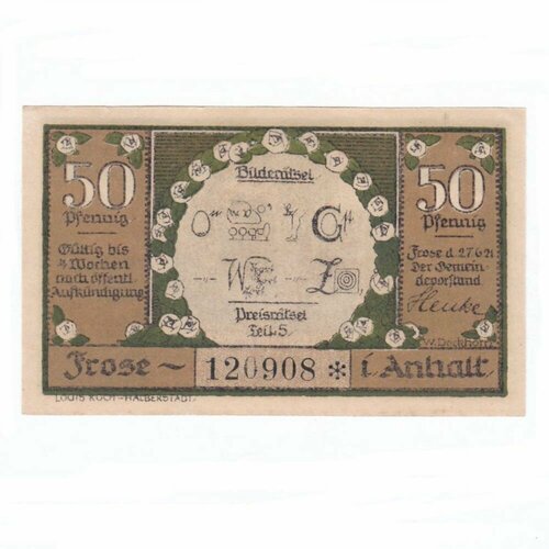 Германия (Веймарская Республика) Фрозе-Ангальт 50 пфеннигов 1921 г. (Вид 1)