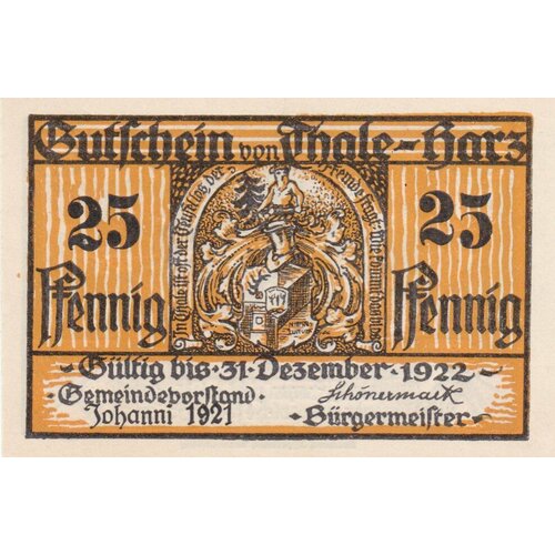 Германия (Веймарская Республика) Тале-ам-Гарц 25 пфеннигов 1921 г. (№3)