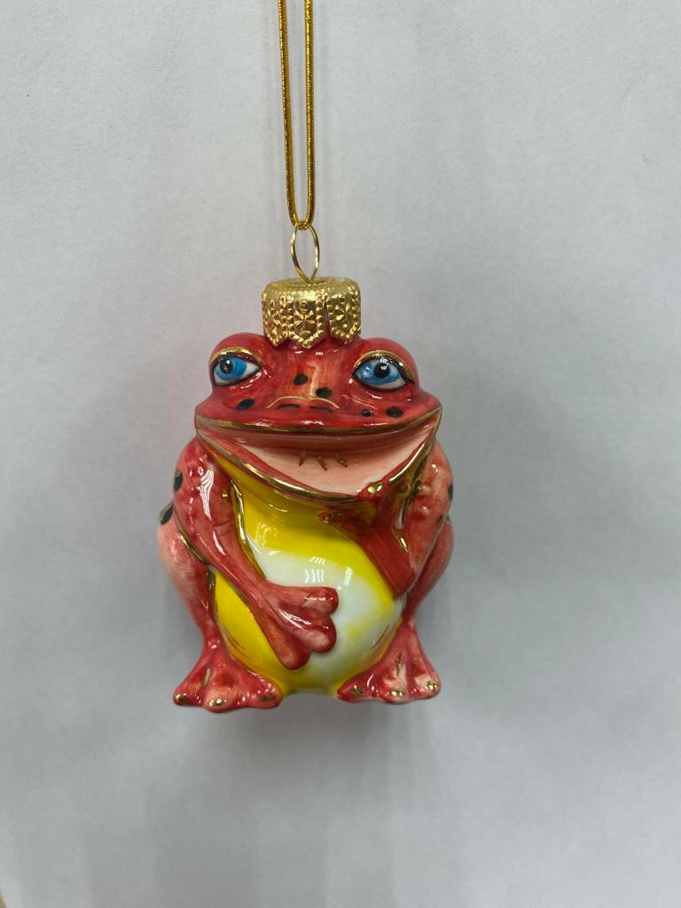 Игрушка на елку Лягушонок, красный, фарфор