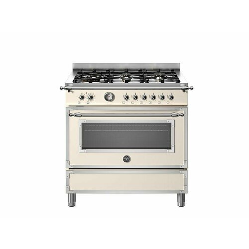 HER96L1EAVT Варочный центр Bertazzoni, 6 газовых конфорок и многофункциональный электрический шкаф, Heritage, 90 см Слоновая кость