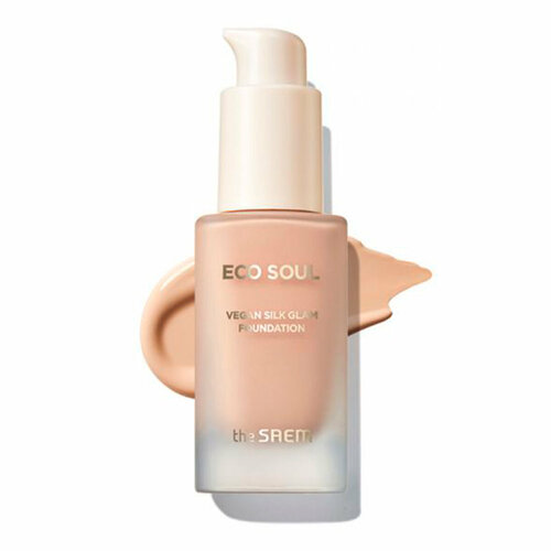 Веганская тональная основа The Saem Eco Soul Vegan Silk Glam Foundation SPF42 PA++ 21 Light Beige веганская тональная основа the saem eco soul vegan silk glam foundation spf42 pa 23 natural beige