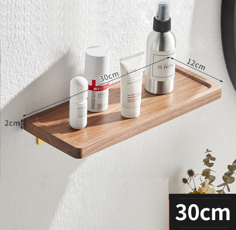 Полка-держатель MyPads для ванной комнаты 30см с деревянной вставкой с бортиками легкая установка, для кухни настенная навесная, легкая в установке.