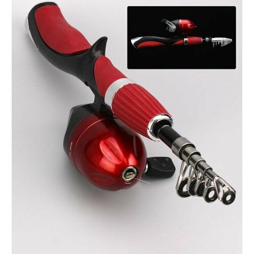 Мини удочка спиннинг MyPads с катушкой 1.4 метра для рыбалки красный