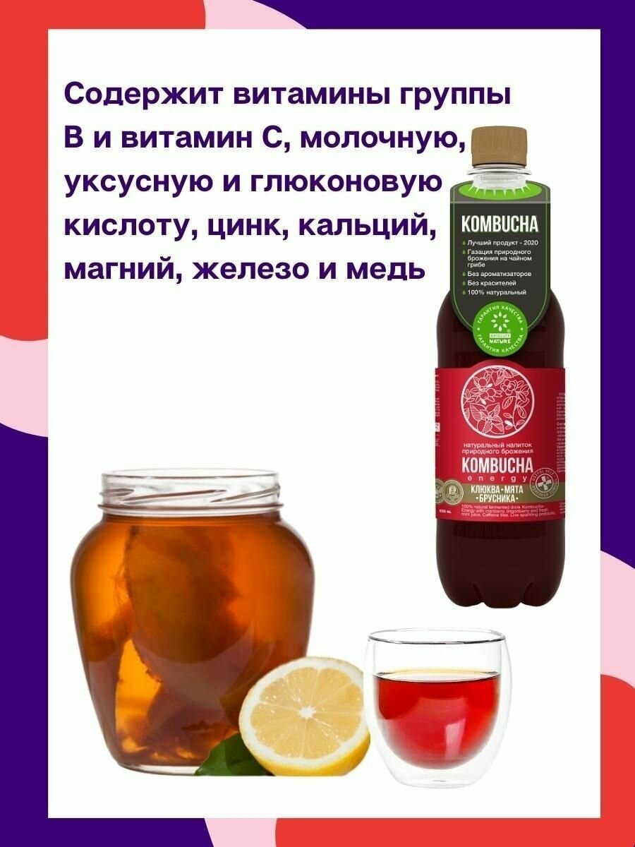 KOMBUCHA Напиток с соком ягод и мяты, 12шт/0.555л - фотография № 3