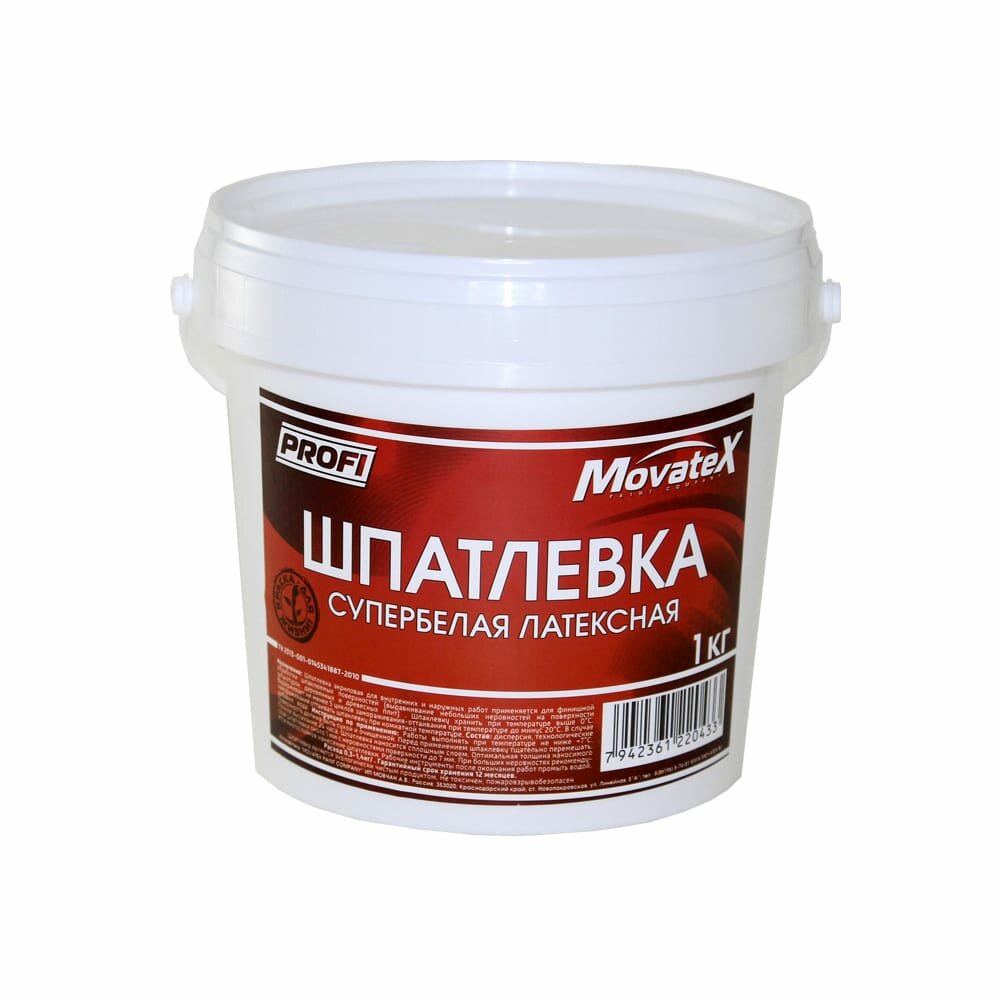 Movatex Шпаклевка PROFI латексная супербелая 1кг Т02352