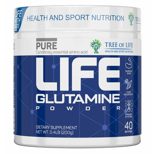 glutamine powder 500gr 500serv unflavored без вкуса аминокислота дс пфс Tree of Life Life Glutamine Powder 200 гр (без вкуса)