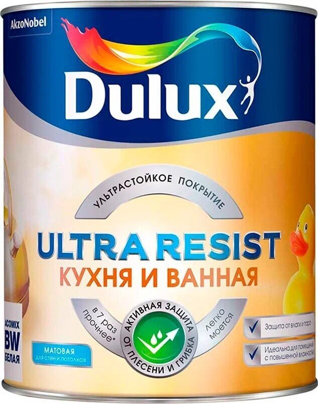 Краска Dulux Ultra Resist Кухня и Ванная матовая BW 1л