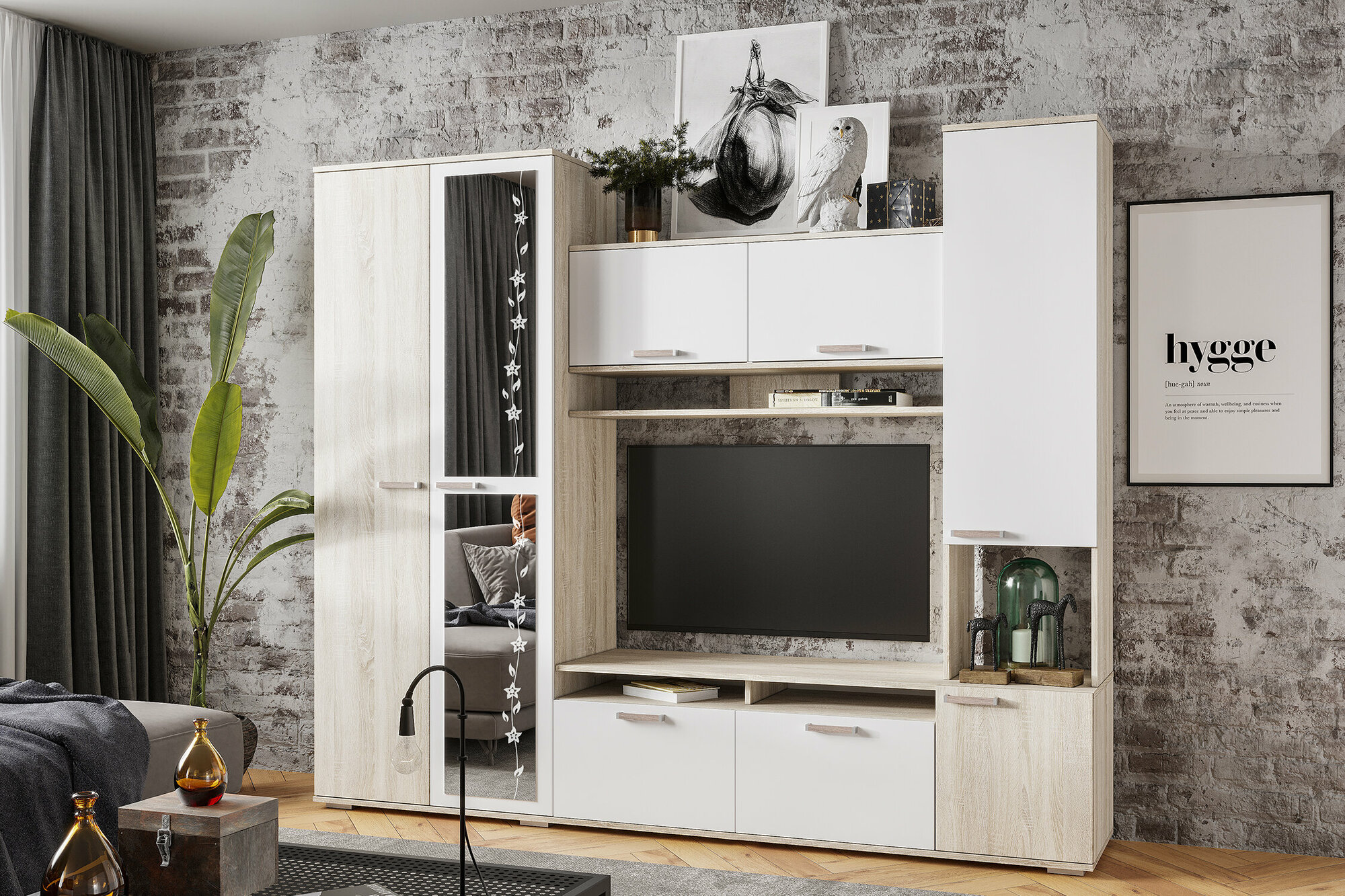 фото Стенка BTS Лукас дуб сонома / белый 230х44х194 см