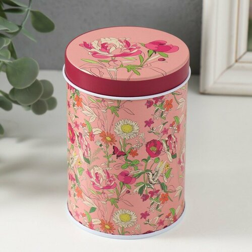 Шкатулка металл цилиндр Цветы на розовом 75х75х11 см 332₽