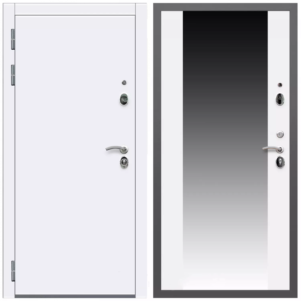 Дверь входная Армада Кварц / СБ-16 Белый матовый МДФ панель 16 мм с зеркалом