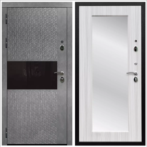 Дверь входная Армада Черная шагрень Штукатурка графит / ФЛЗ-пастораль, Сандал белый МДФ панель 16 мм с зеркалом