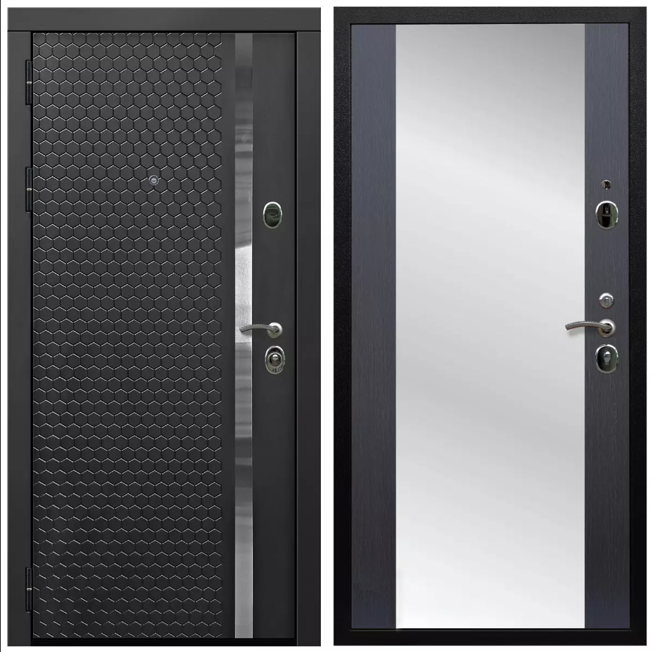Дверь входная Армада Черная шагрень ФЛН - 501/ СБ-16 Венге МДФ панель 16 мм с зеркалом