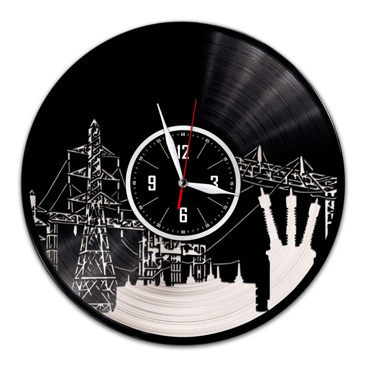 Электросети - настенные часы из виниловой пластинки (с серебряной подложкой)