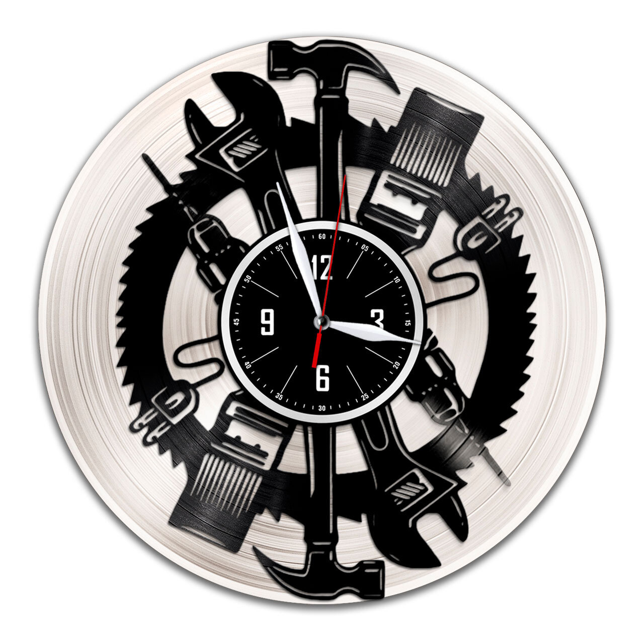 Автосервис - настенные часы из виниловой пластинки (с серебряной подложкой)